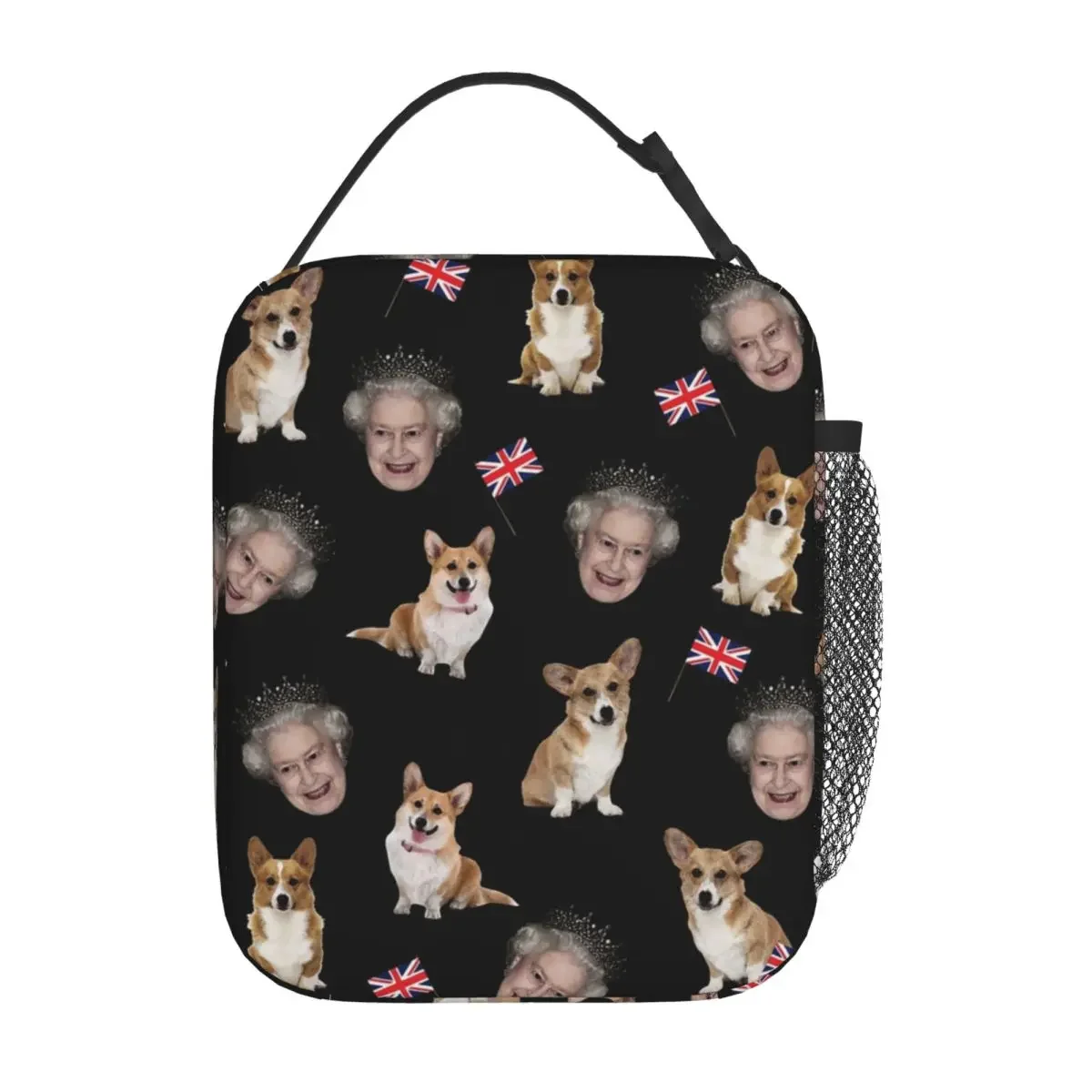 Queen Elizabeth And Corgis Insulated Lunch Bags Cooler Lunch Container High Capacity Tote Lunch Box Food Handbags School Travel