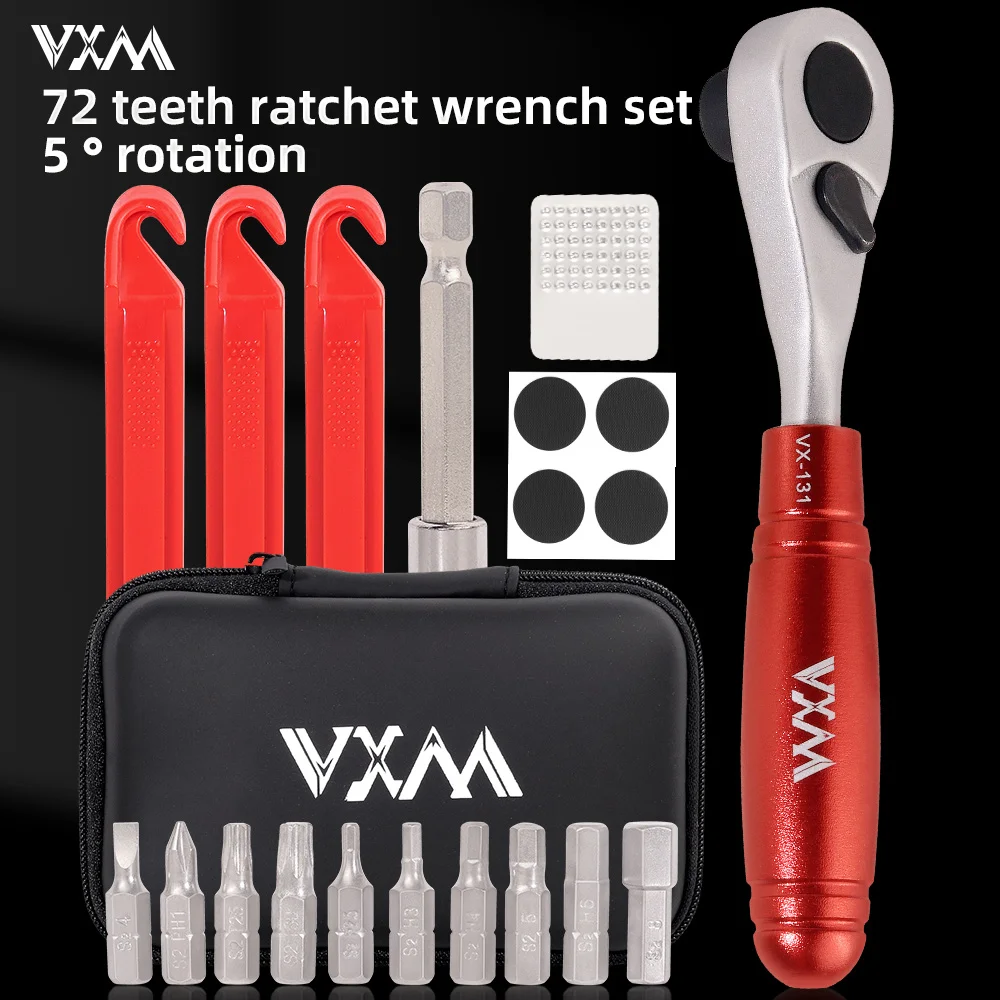 

VXM Bicycle Ratchet Wrench Set 72-tooth Mini Portable Multifunctional Repair Kit Cycling Bike Tire Lever Patch Repair Tool Parts