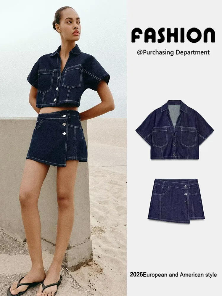 New Summer Women's Short Shirt Denim Skirt Pants 2026 Seasonal Fashion Casual Wear for Party Occasions All Other Materials