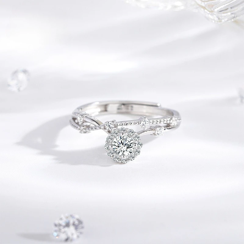 HX Elegant Big Dipper Inspired Diamond Ring for Women – Unique Round Cut Engagement Wedding Band with Design Jewelry