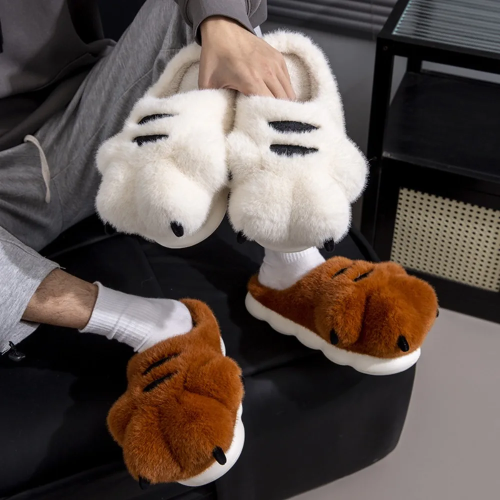 

Stylish Cartoon Tiger Claw Slippers Anti Slip Bear Paw Plush Slides Cute Floor Shoes Thicken Warm Slippers Winter