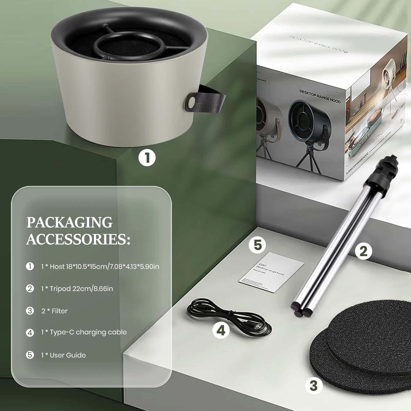 Portable Cooker Hood, Desktop Extractor Hood With 3 Speed Extractor Fan, Kitchen Vent For BBQ, Cooking, Hot Pot view 2