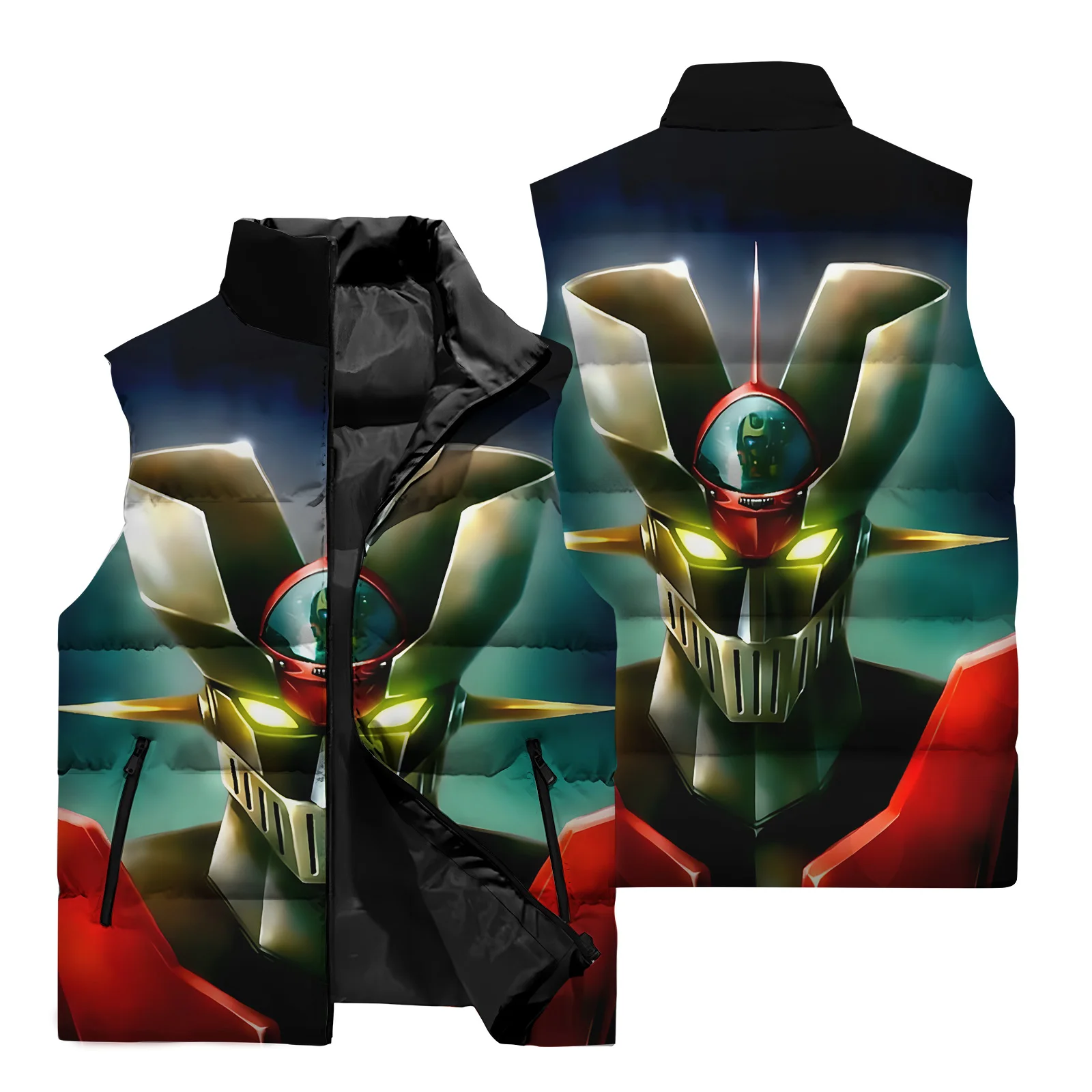 Mazinger Z Men\'s Sleeveless Jacket 3D Mecha Pattern Vest Autumn and Winter Outdoor Street Walking Sports Jacket Vest