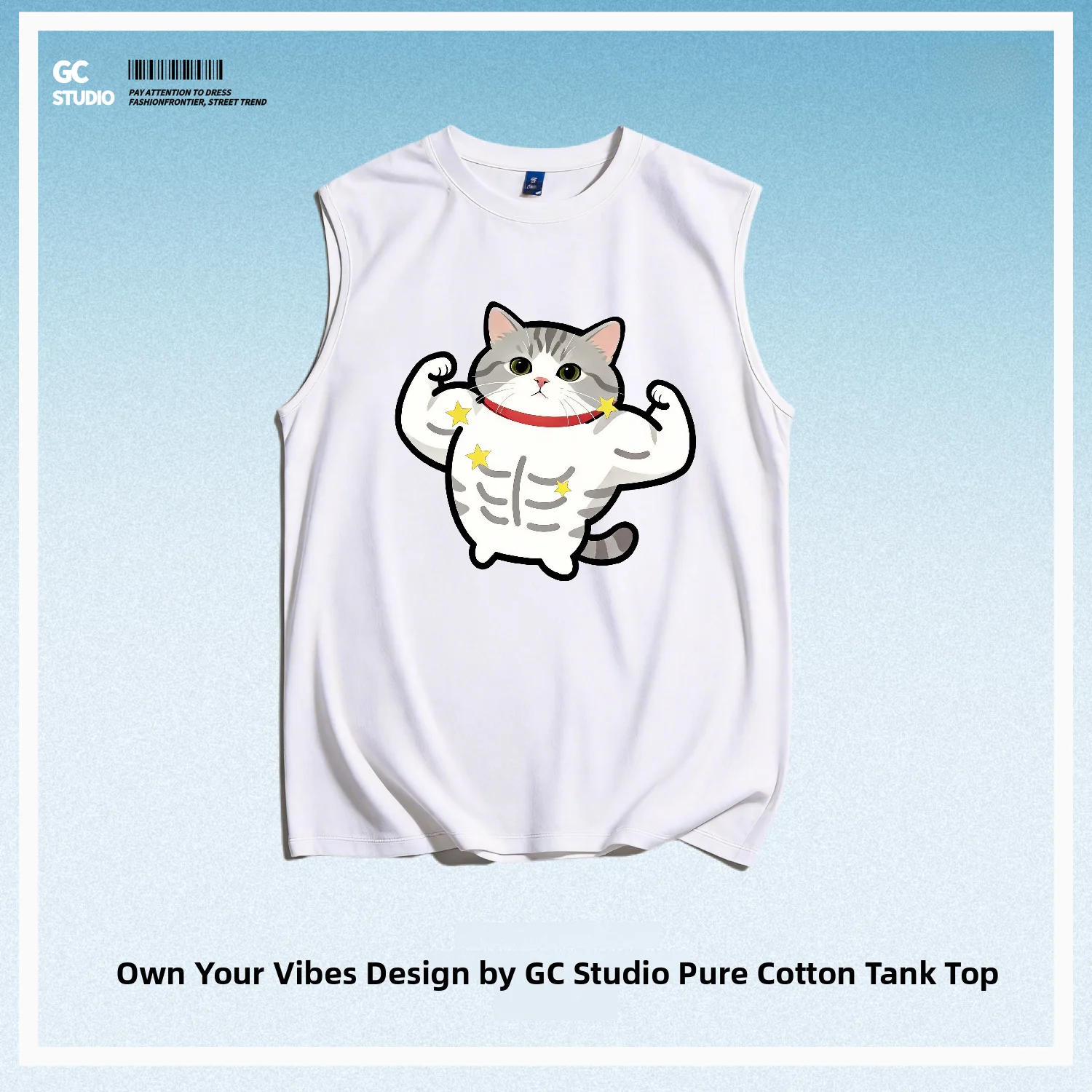 Loose Fit Pure Cotton Muscle  Weightlifting  Print Vest Breathable Sports Fitness Creative  Design Men's Tank Top