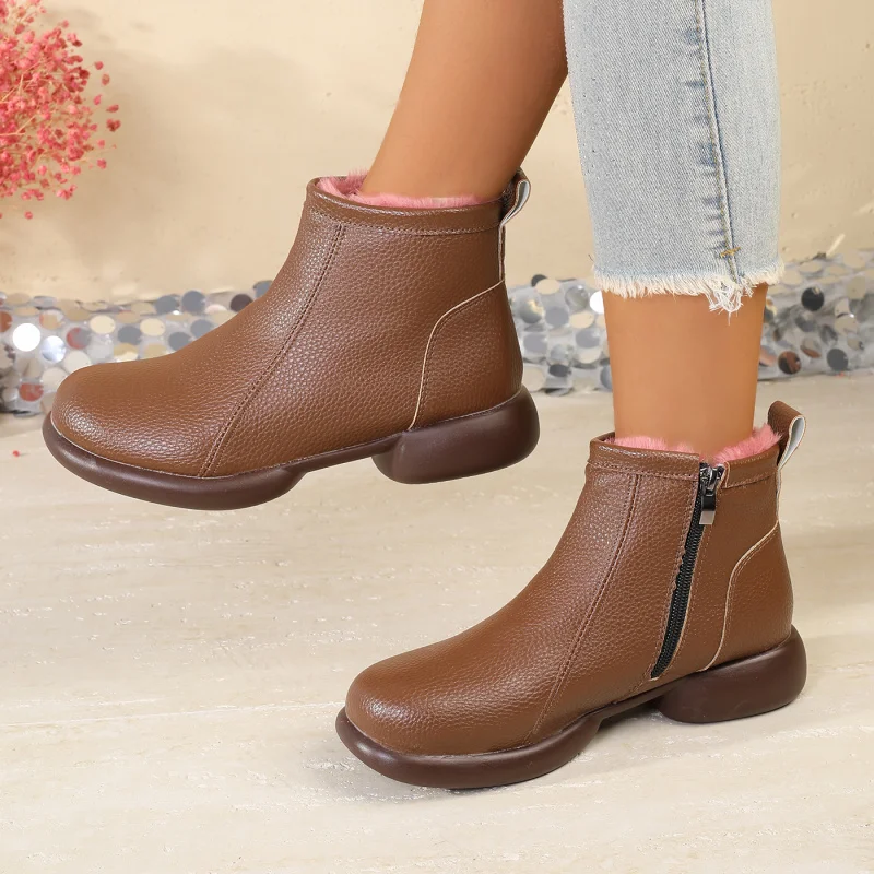 Fleece-Lined Mom Shoes Cotton Shoes Warm Short Boots Leather Shoes for Middle-Aged and Elderly Comfortable Women's Shoes Not Tir