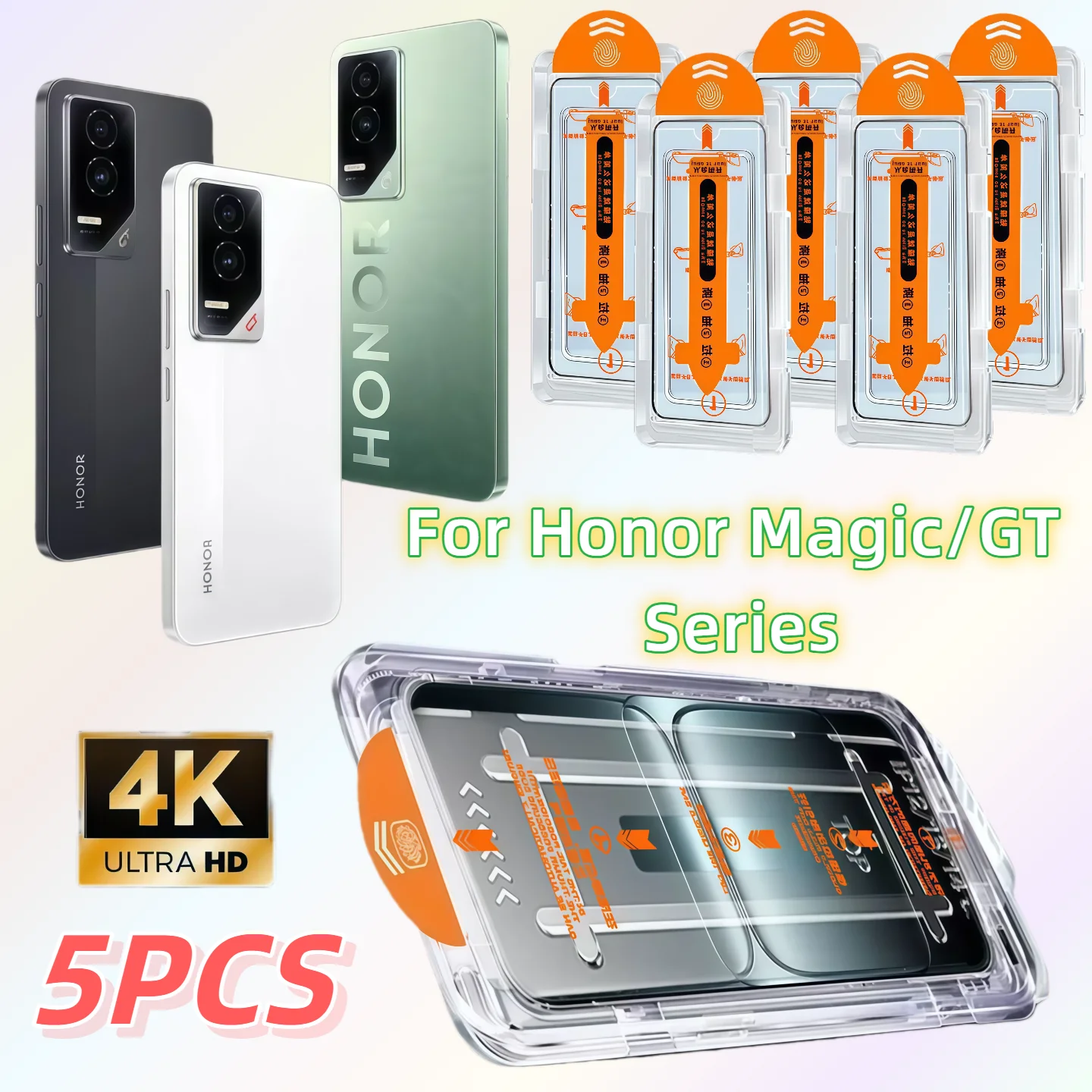 

5-Piece HD Tempered Glass Screen Protector for Honor Magic7/Magic8/Magic2/GT/GT Pro/90GT with 9H Hardness