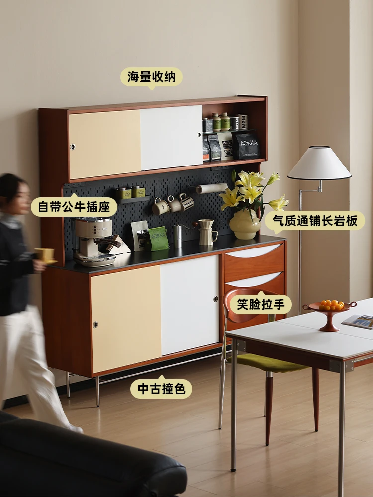 

Nordic solid wood dining side cabinet integrated retro locker against the wall restaurant cabinet simple household wine