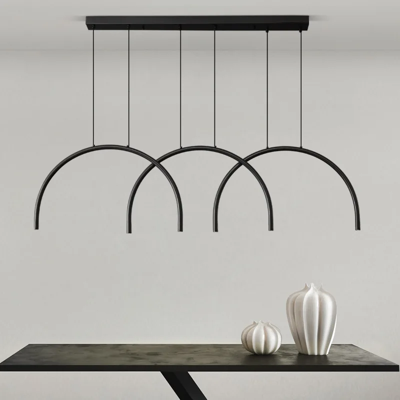 

Minimalist Arch Chandelier Dining Room Kitchen Hanging Light Fixtures Black Gold Copper Wire Adjustable 4000K New Style