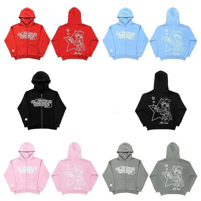Sudadera con capucha de gran tamaño con letras góticas Punk, chaqueta con estampado de dibujos animados Y2K Harajuku, Top holgado informal, sudadera
