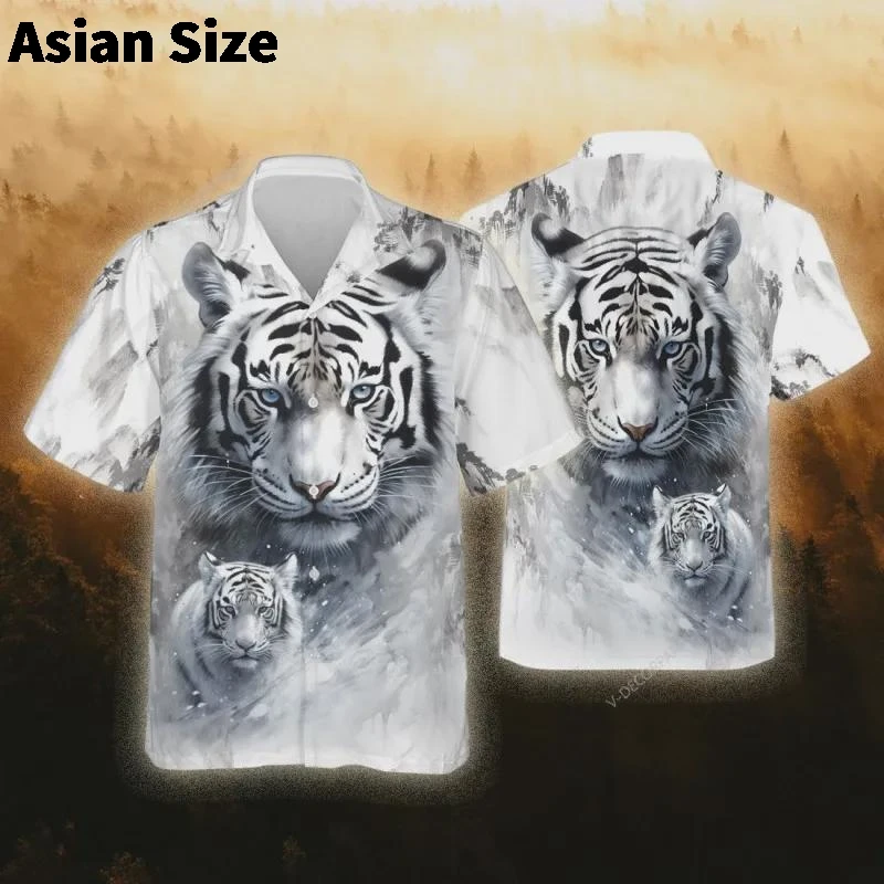 Tiger Hawaii Shirt For Men Clothing Jungle Animal Floral Button Down Shirt Tropical Summer Beach Shirt Roaring Tiger Aloha Shirt