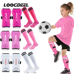 Loogdeel 2Pair Boys Girls Football Shin Protection Board Sports Sock Set Kids Soccer Over Knee Socks Legging Support Guard Child