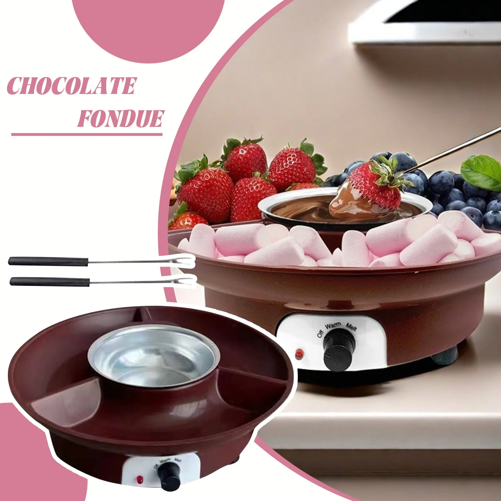 Fondue Pot Set Electric Chocolate Maker Chocolate Fondue Electric Fondue Pots for Grahams Crackers Chocolate Marshmallows