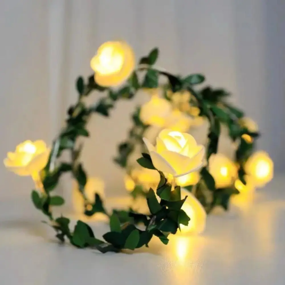 

Warm Light LED String Lights Simulation Green Leaves Colored Lights Rose Flower Lights Rose Flower Design
