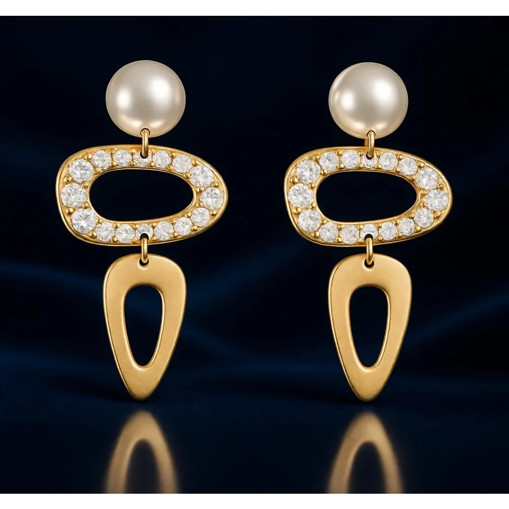 

Матовые золотые крупные геометрические серьги-подвески для женщин