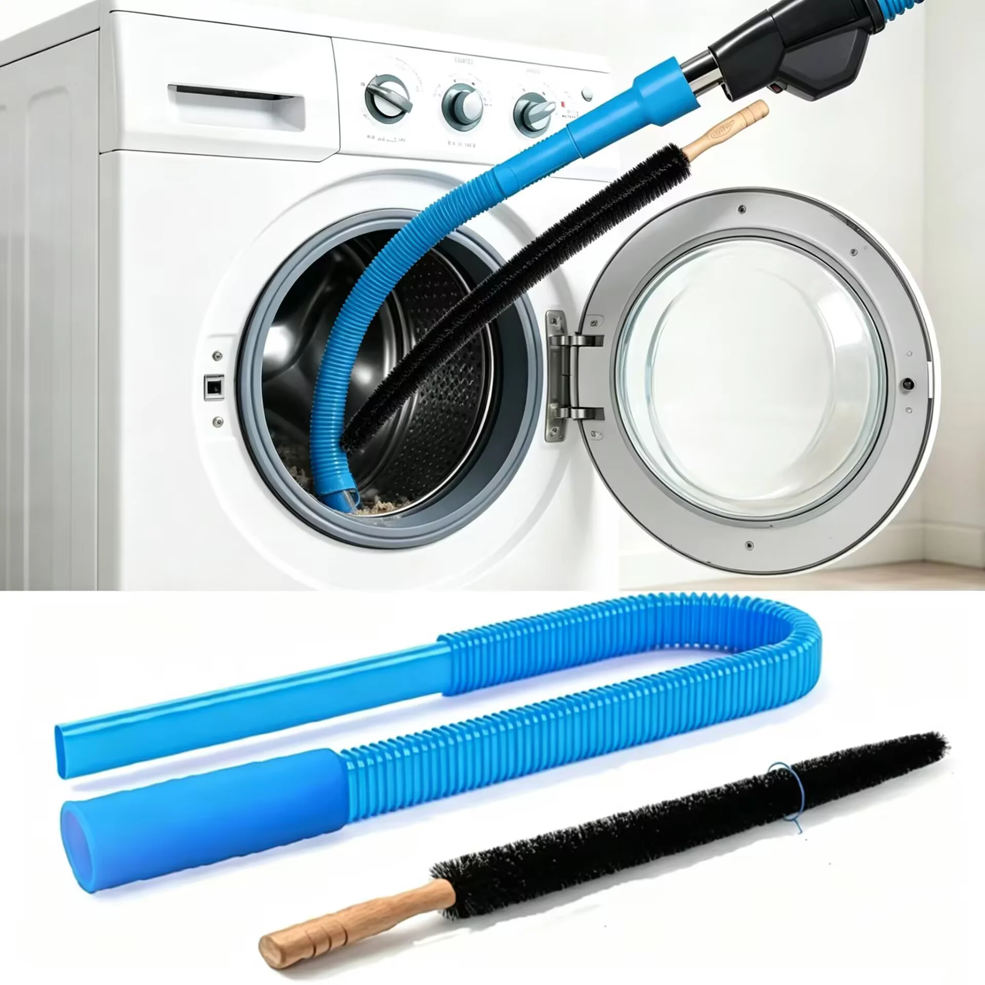 2 Pieces Dryer Exhaust Cleaner Kit universal Vacuum Hose Accessory and Brush Suitable for Most Vacuum Cleaners for Deep Cleaning