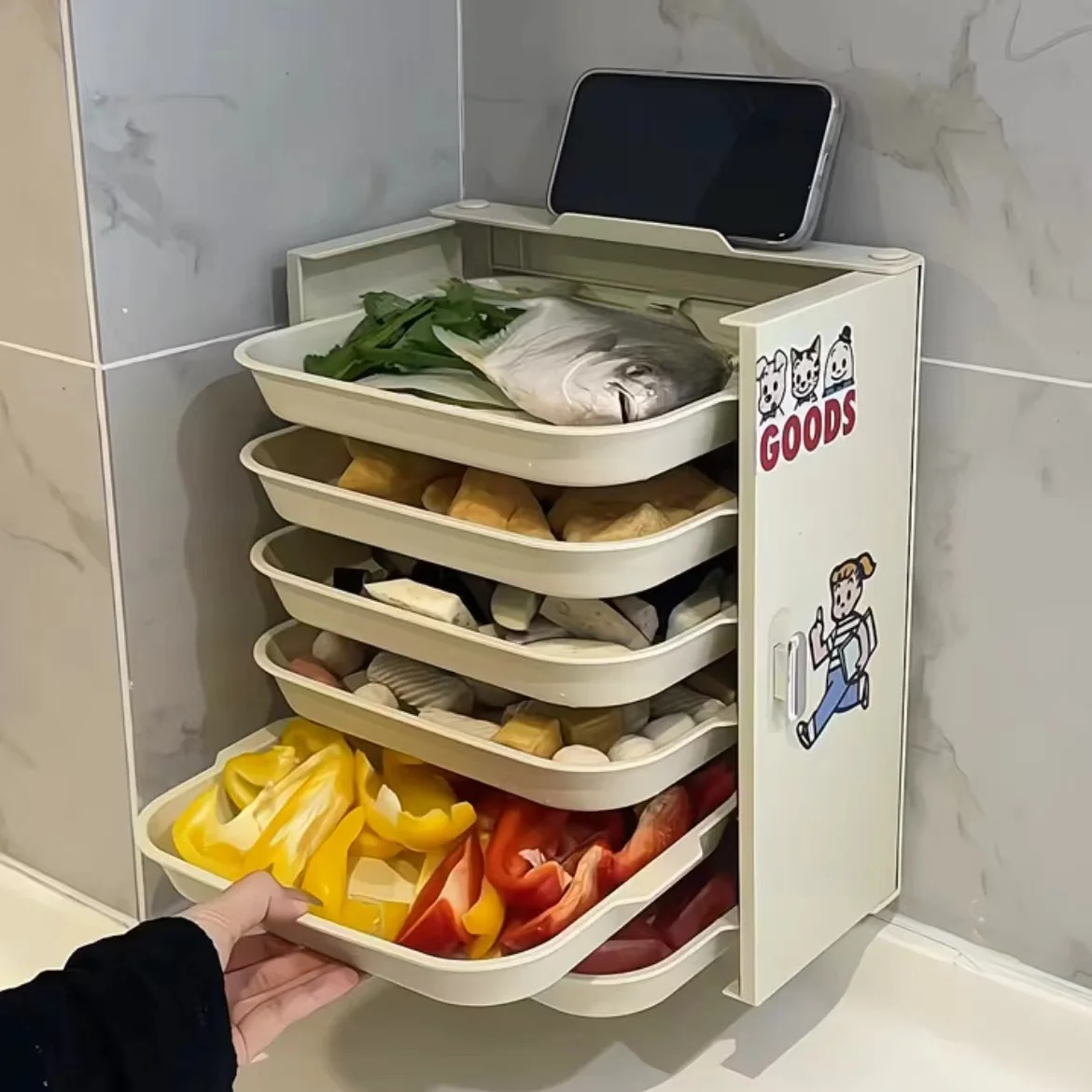 Household kitchen multi-layer vegetable preparation artifact multi-functional drain folding vegetable rack