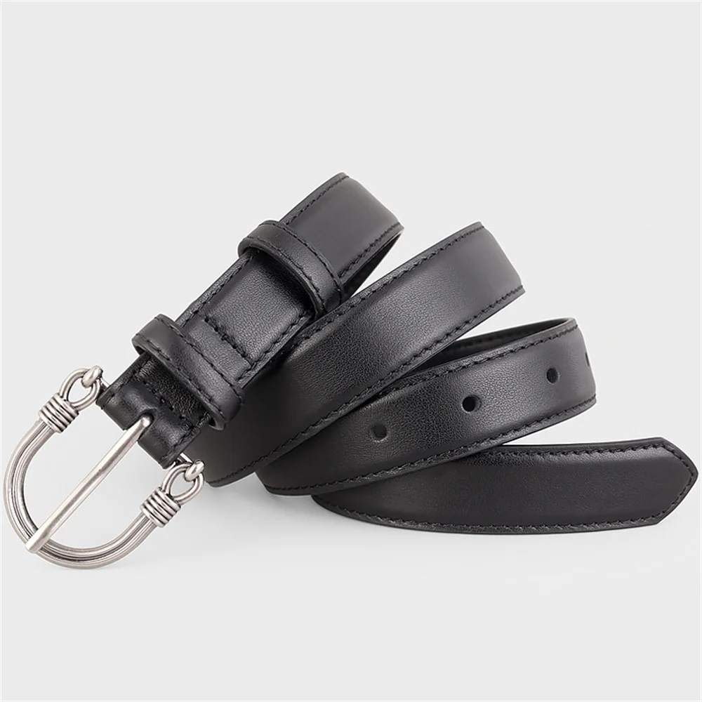 Autumn Winter Belt for Women Genuine Leather Silver Buckle Decoration Simple Versatile Suede Belt Jeans Clothing Accessory