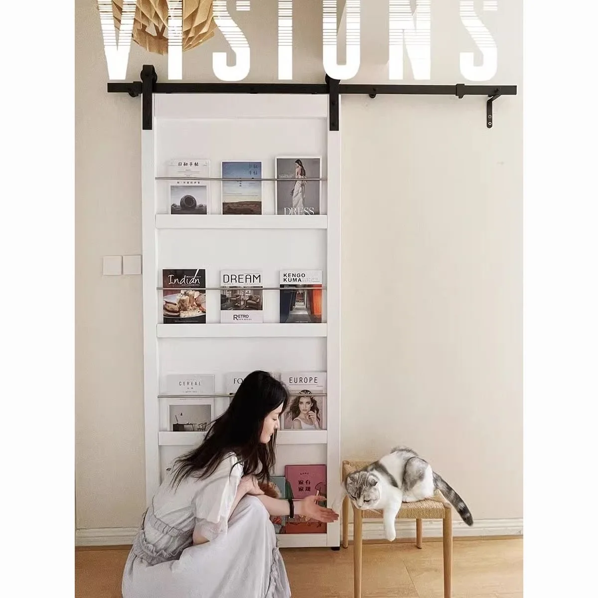 

Barn door sliding trackless hanging rail bathroom sliding door bookshelf toilet invisible r room ghost