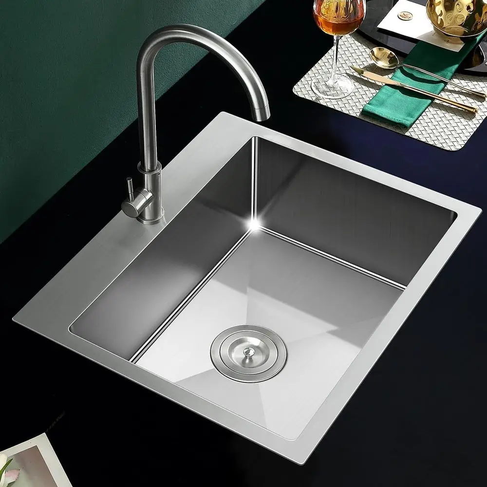 حوض مطبخ مقاس 24 بوصة، وعاء فردي من الفولاذ المقاوم للصدأ مقاس 18 بوصة، حوض محطة عمل بفتحة واحدة، D24 بوصة × W18 بوصة × H9 بوصة