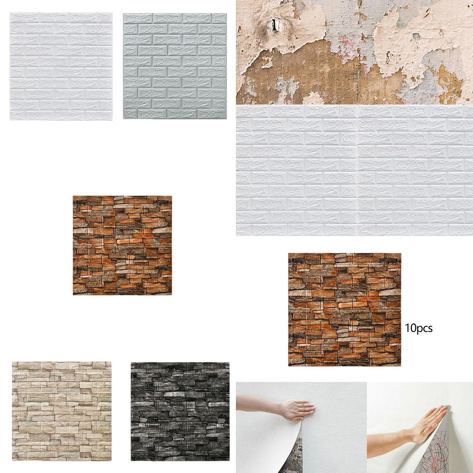 

10 шт. 3D настенные панели для кухни и ванной комнаты, настенный художественный декор, домашний декор, 3D кирпич