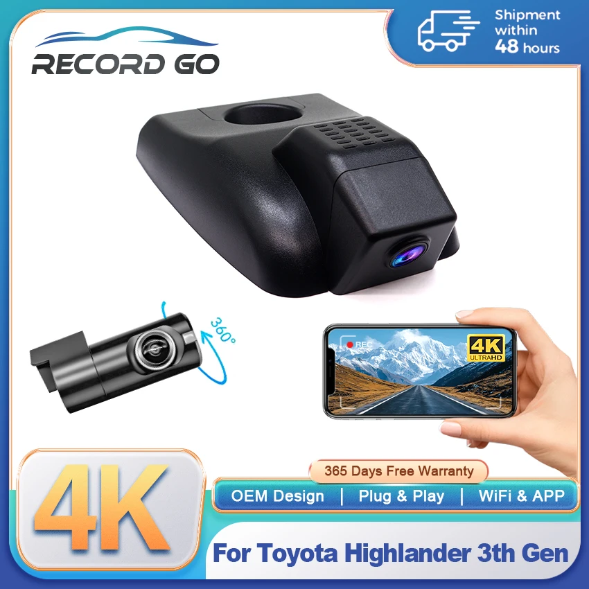  Dash Cam For Toyota Highlander 3th Gen 2018-2019 Front and Rear Camera APP Control Night Vision Car accessory