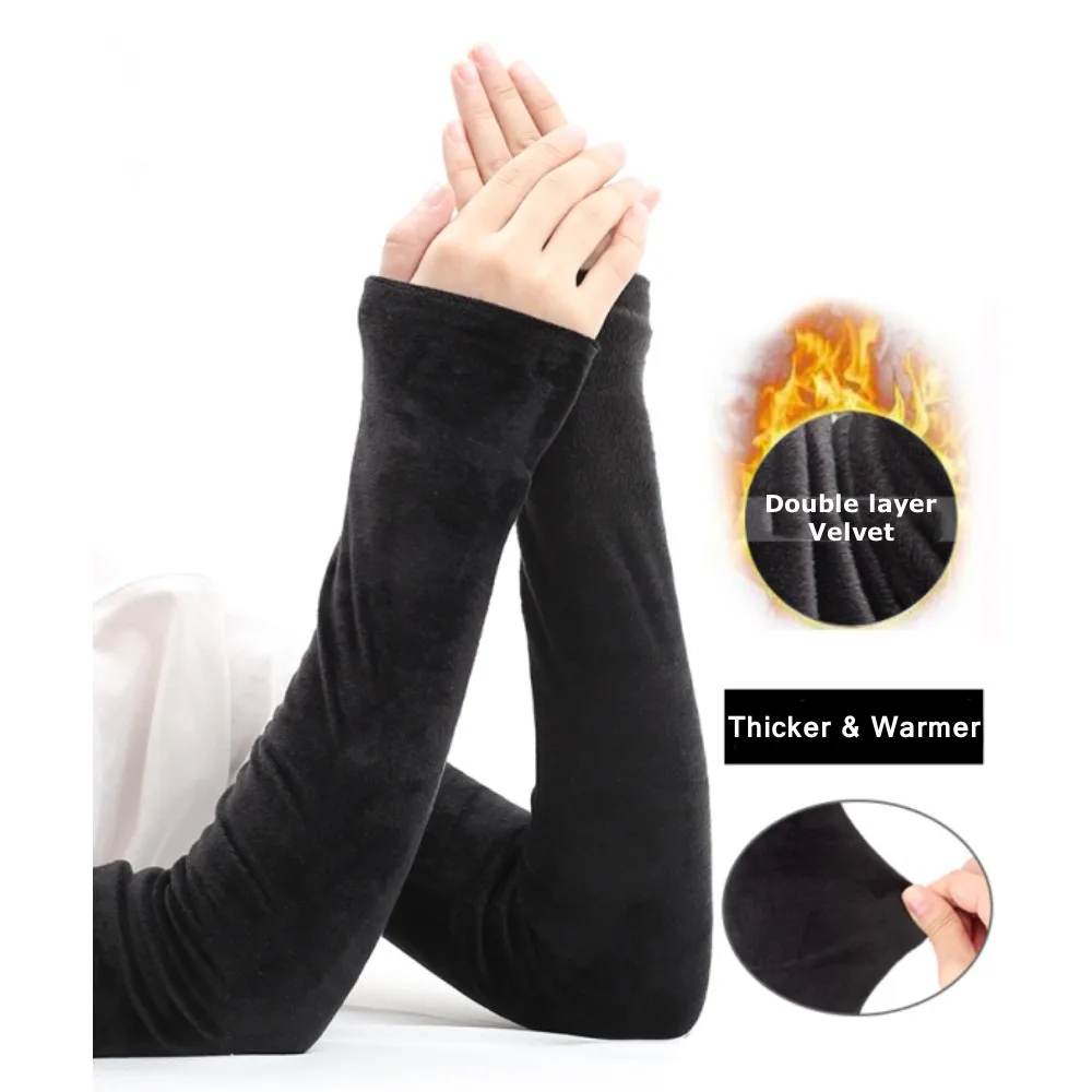 Warm Sleeves For Men Women With Fleece Fur Arm Covers Long  Thick Half Finger Gloves Fake Sleeves Arms Outdoor Autumn And Winter