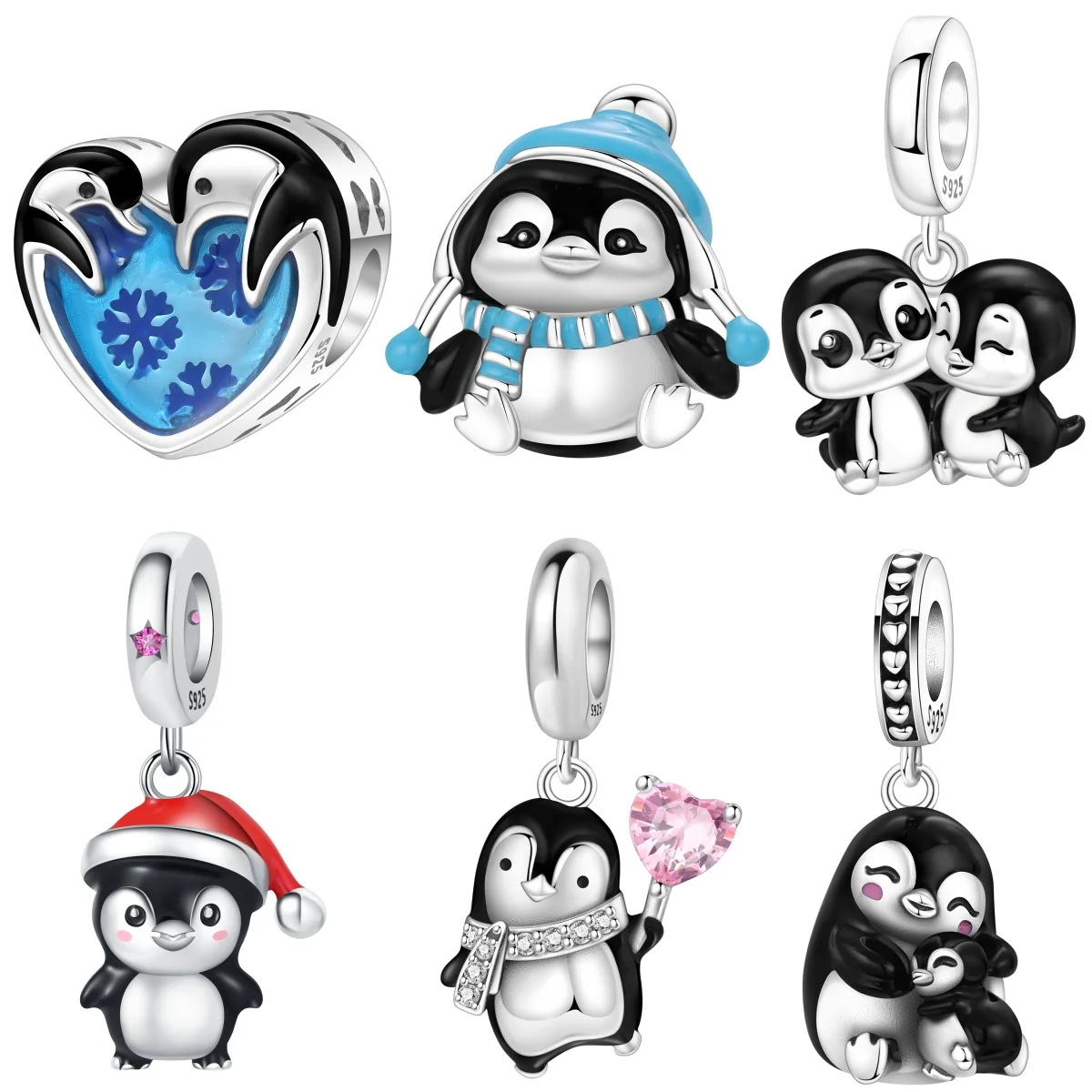 Orstarry S925 Sterling Silver Charm Cute Animal Penguin Bead Pendant For Bracelet DIY Jewelry Making Women Gift