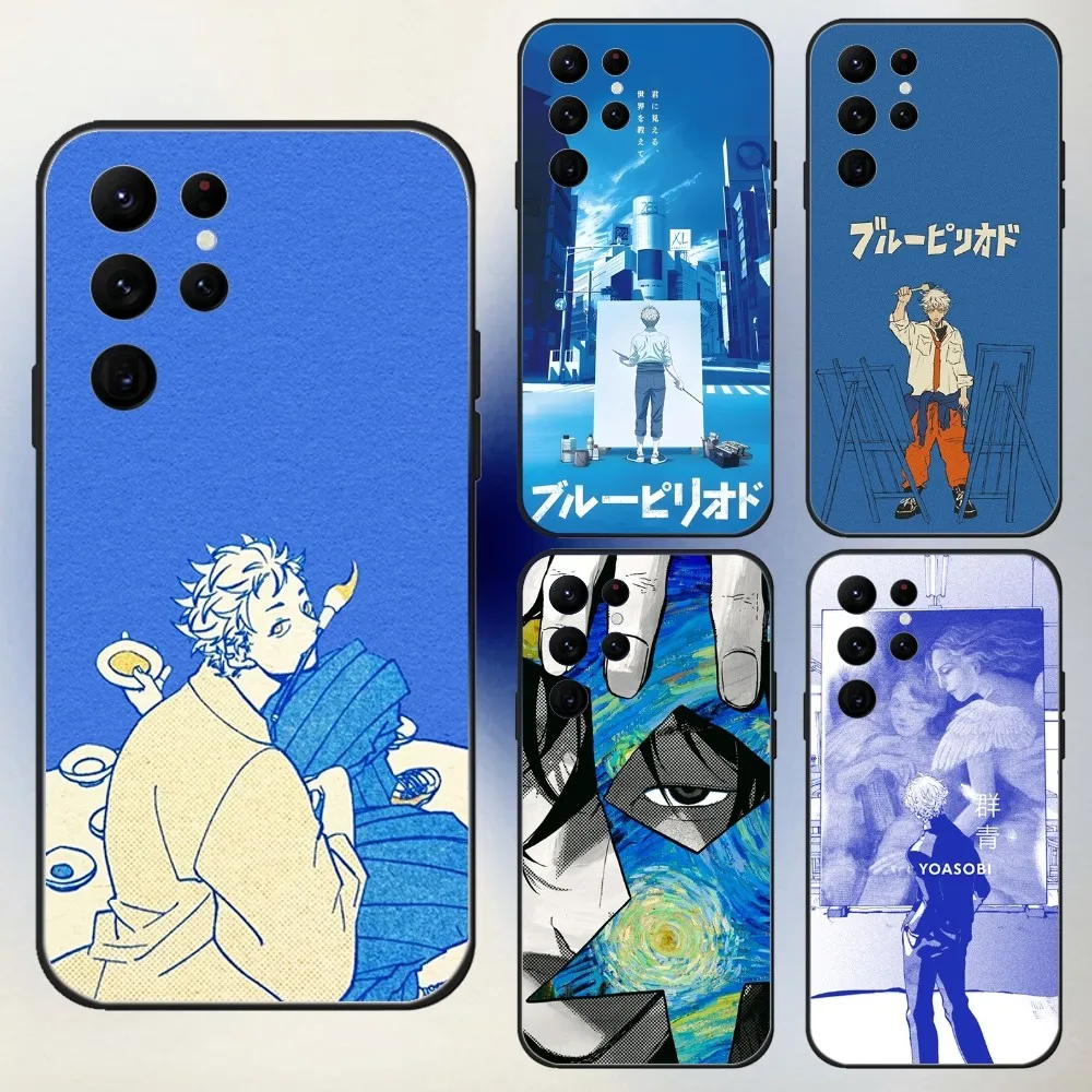 Blue Period Yatorayaguchi Phone Case For Samsung S25,24,23,30,21,10,9,Ultra,Plus,Lite,FE,5G Black Soft Case