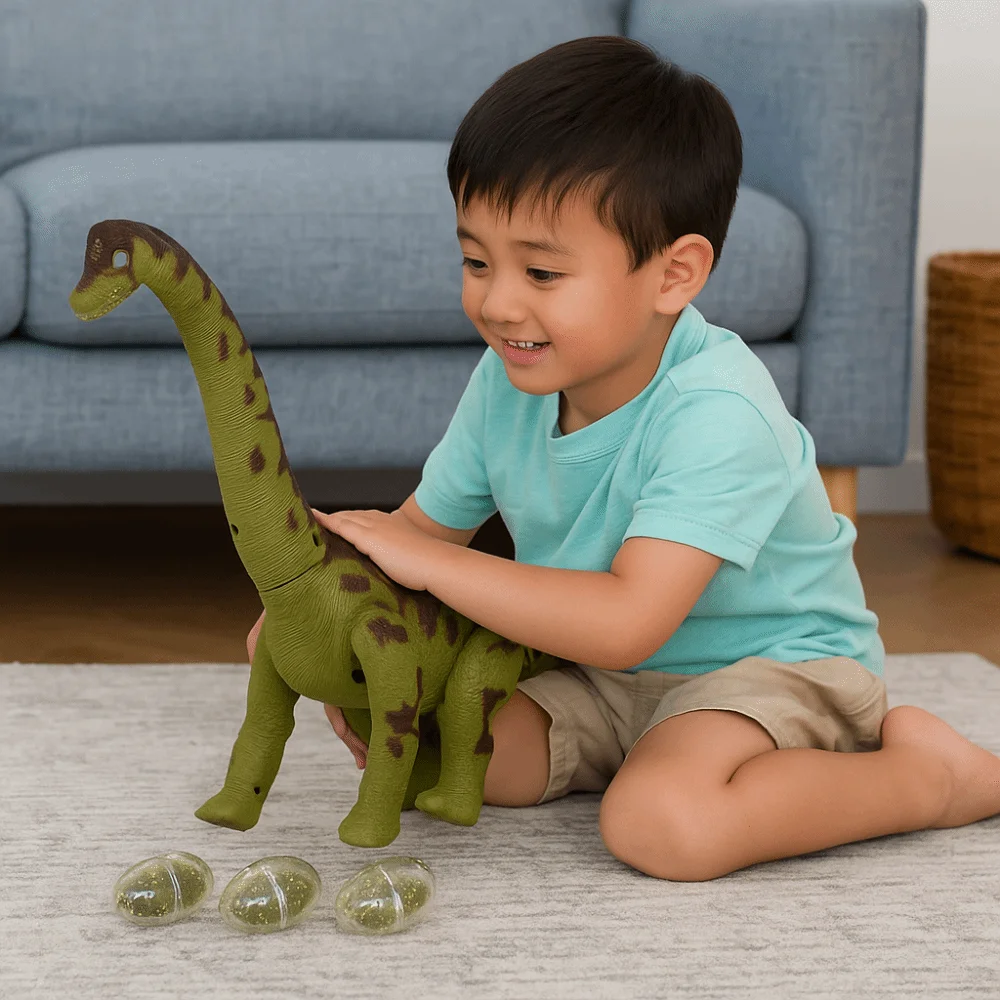 Plástico vai colocar ovos dinossauros simulação projeção elétrica dinossauro coleção artesanato decoração rastejando de pescoço longo