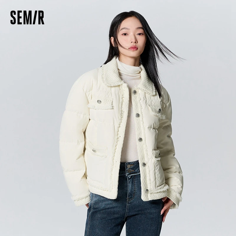 Semir Down Jacket Women Lapel Style Fashionable Elegant 2023 New Winter Raw Edge Texture Fragrant Style Jacket