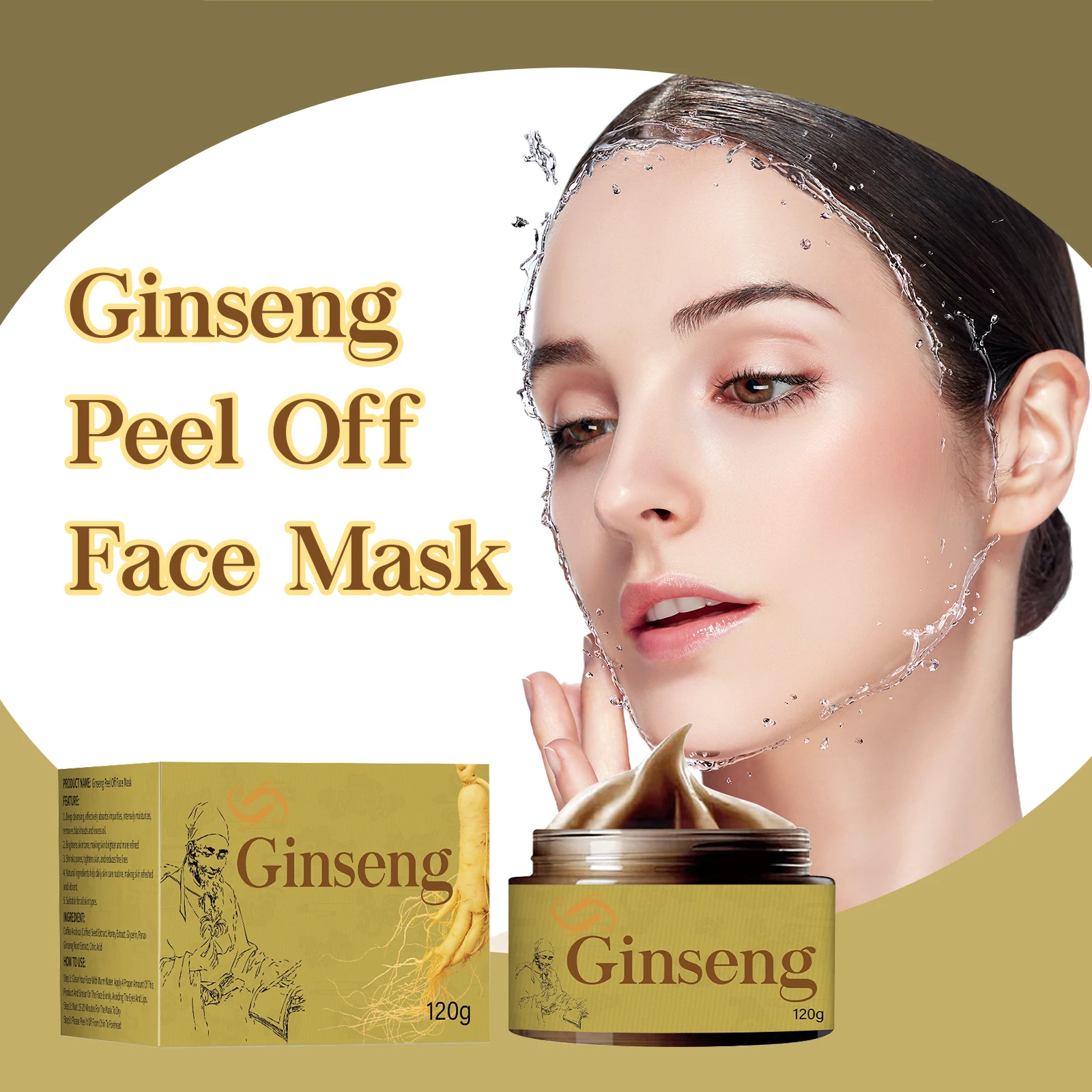 

120g Ginseng Facial Peel-off Mask Peeling Mask Deep Cleansing Shrink Pores Moisturizing Oil Control Firming Skin Care