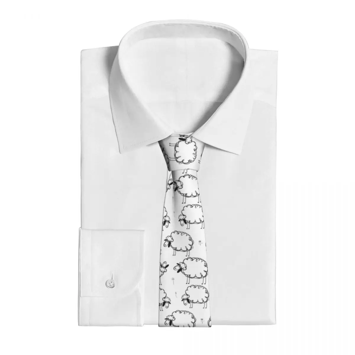 Krawat unisex z jedwabiu i poliestru o szerokości 8 cm z motywem komiksowego owca na trawie, do garniturów męskich, akcesoria, krawaty na imprezę.