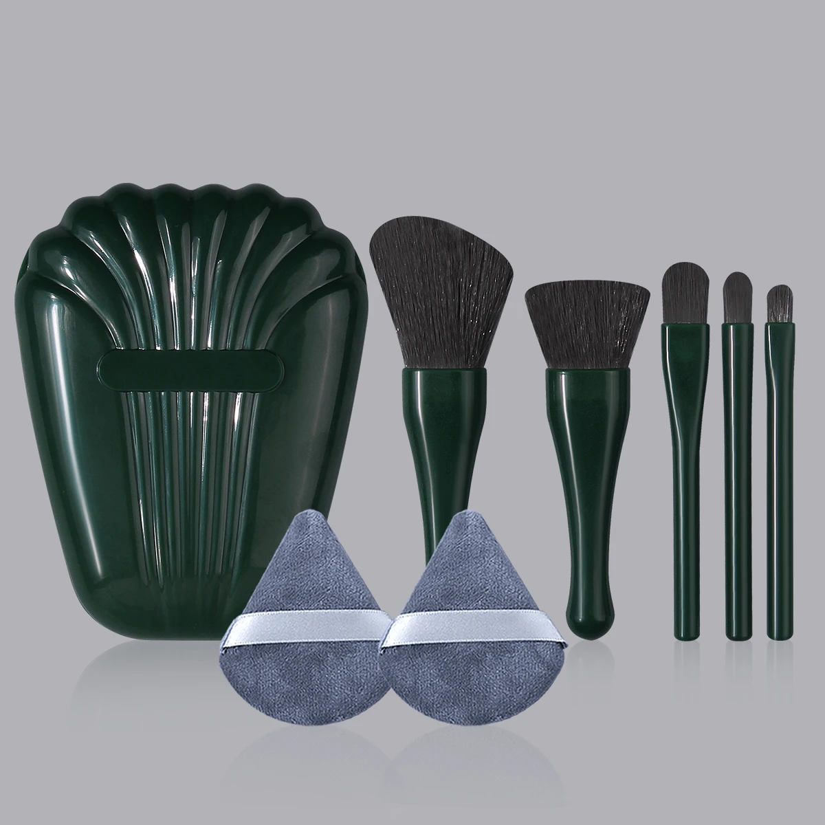 8PCS shell-patterned box mini makeup brush set, loose powder, blush, concealer, eyeshadow, soft triangular powder puff