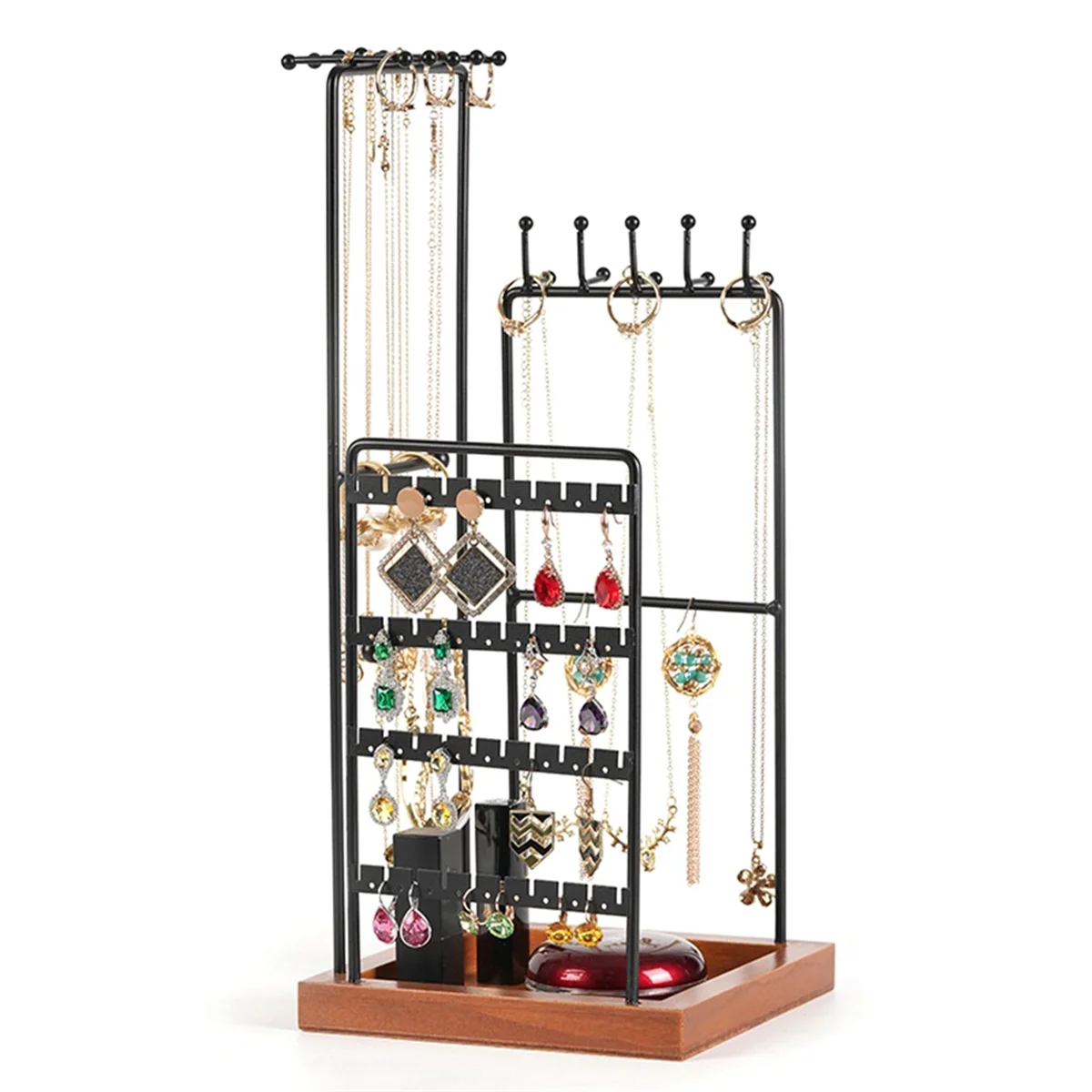 AGG-Square 3 Side Jewelry Organizer Removable Wooden Base Hair Ring Earring Organizer Bracelet Necklace Display Stand