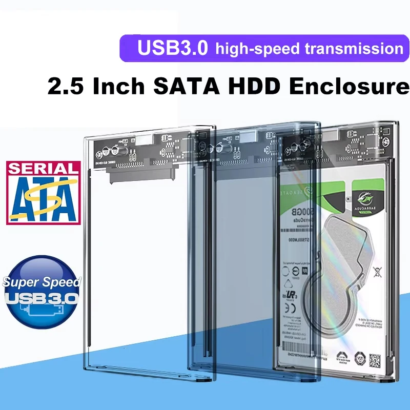 USB 3.0/3.1 HDD Enclosure 2.5inch SATA SSD Hard Drive Case 5Gbps Transfer Speed Transparent Adapter External Hard Drive Box