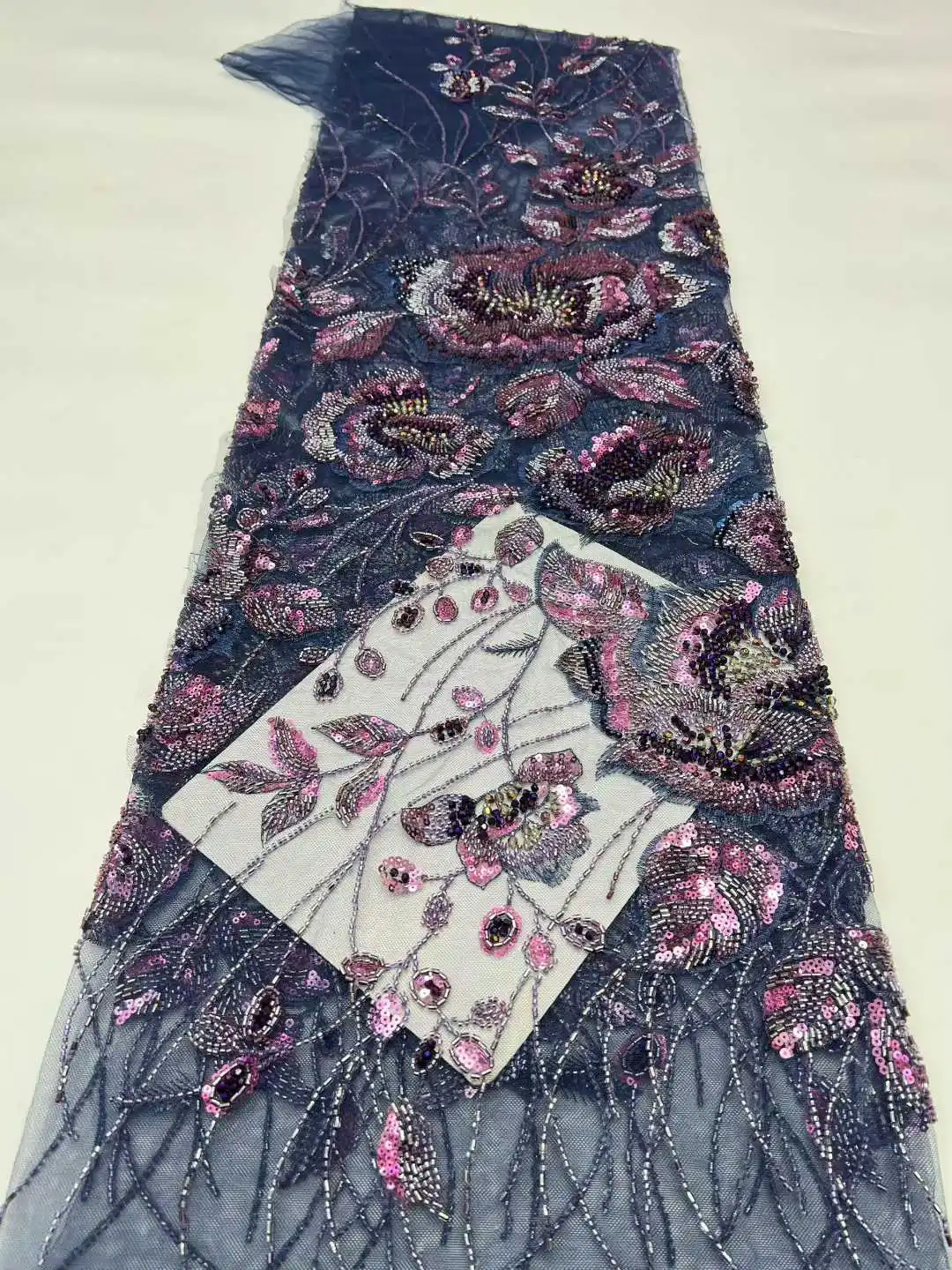 ผ้าลูกไม้ตาข่ายฝรั่งเศสประดับเลื่อมและลูกปัดคุณภาพสูงจากไนจีเรีย สำหรับชุดราตรีสตรี ปี 2026