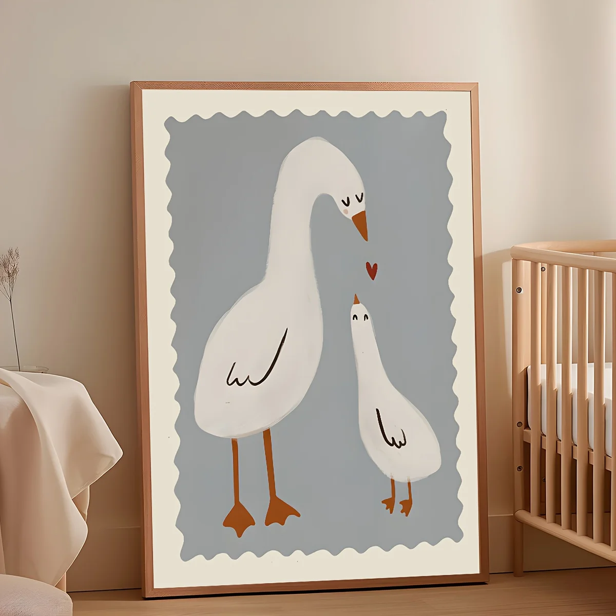 (No frame)1pc Frameless Duck Mommy Poster - Canvas Nursery Wall Art with Cute Duck & Ducklings, Modern Room Decor Suitable fo