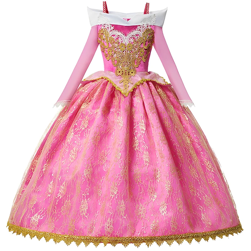 Meisje Aurora Prinses Jurk Kinderen Luxe Cosplay Kostuum Rose Roze Briar Rose Outfit Kids Carnaval Verjaardagsfeestje Kleding - afbeelding 1