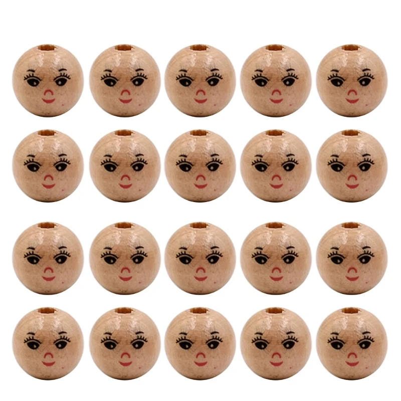 20pcs 14/18/22mm Smiling Round Ball Wood Beads Natural Color Wooden Spacer Beads For Jewelry Making Handmade Diy Bracelet