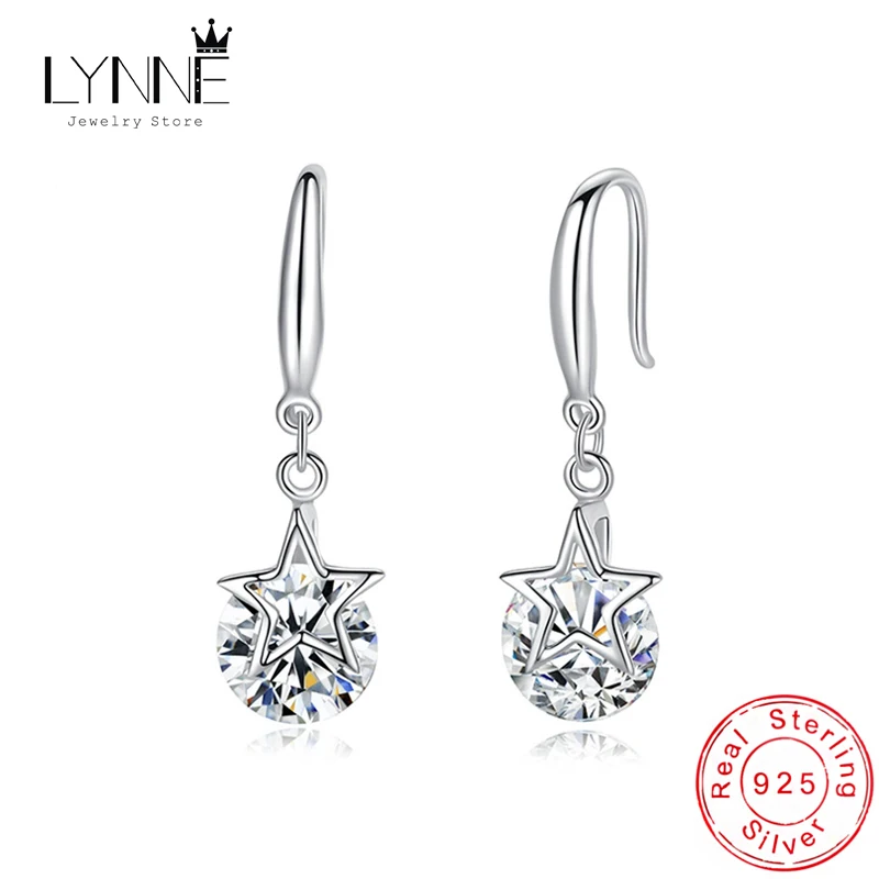 

Fashion 925 Sterling Silver Fine Rotatable Round Zircon Star Drop Earrings Women&Girl Jewelry Gift Shining Crystal Hook Eardrop