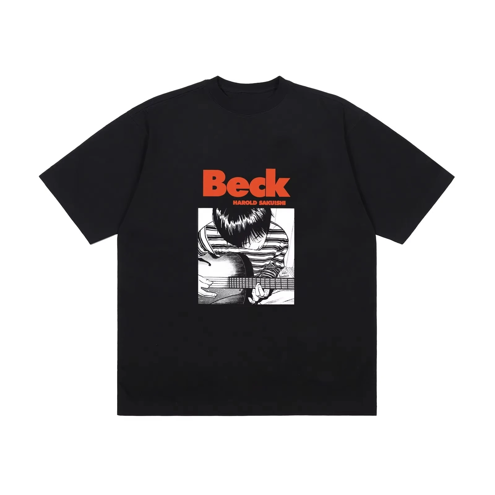 

BECK Rock's New Band Japanese Comic Print Short-sleeved T-shirts for Men and Women, Loose in Spring and Summer Style