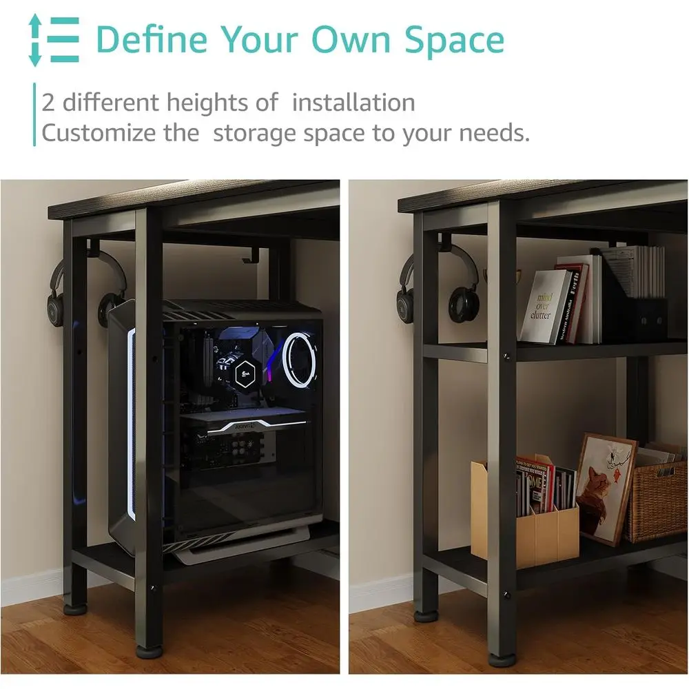 47 Mesa de jogos moderna com gaveta de tecido com prateleiras de armazenamento, mesa de estudo para escritório doméstico para PC, preta
