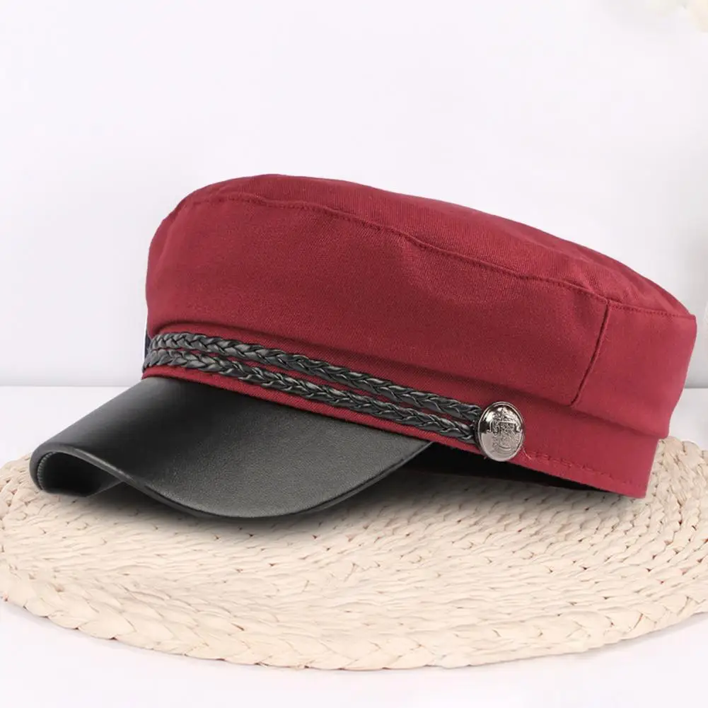 Chic Women Sun Hat Spring Autumn Women Cap Adjustable Windproof Short Brim Captain Cap Sun Protection