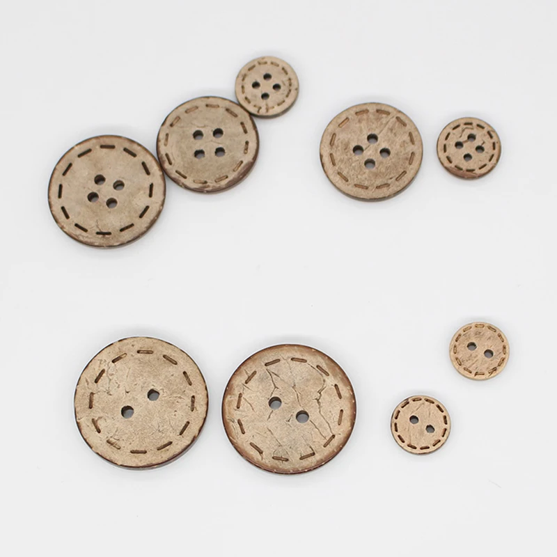 100Pcs/Set Natural Coconut Buttons Dotted Line DIY Wooden Sewing Buttons Scrapbooking Wooden Flatback Button Garment Decoration