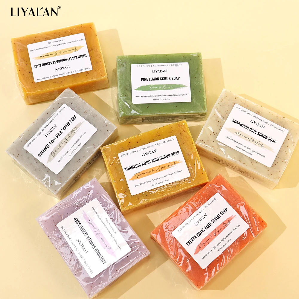 

Handmade Scrub Soap Turmeric Lemon Kojic Acid Papaya Even Skin Tone Face Body Bath Deep Cleaning Walnut Exfoliating Smooth Skin