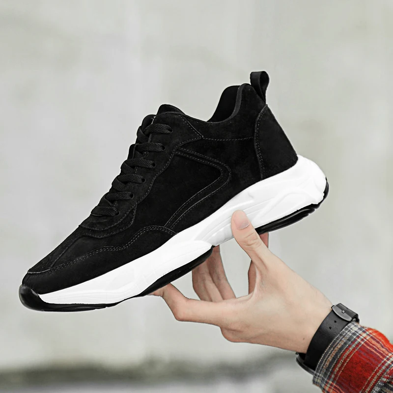 FUQIAO Men Elevator Sneakers Black Breathable Man Sports Shoes Height Increase Shoes Insole 6cm Fashion Casual Shoes Shoes