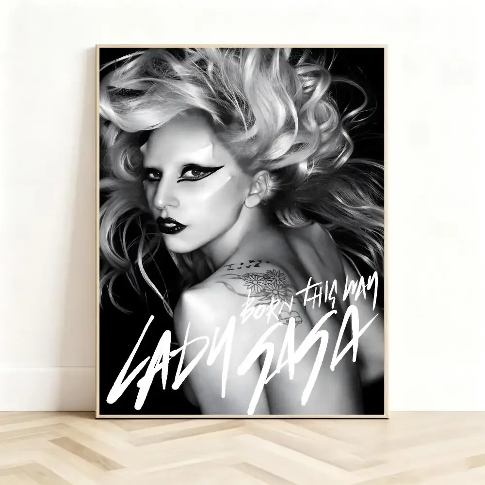 Glamorous Singer L-Lady Gaga Poster Classic Self-Adhesive PP Wall Sticker for Living Room Bar Decor Gift