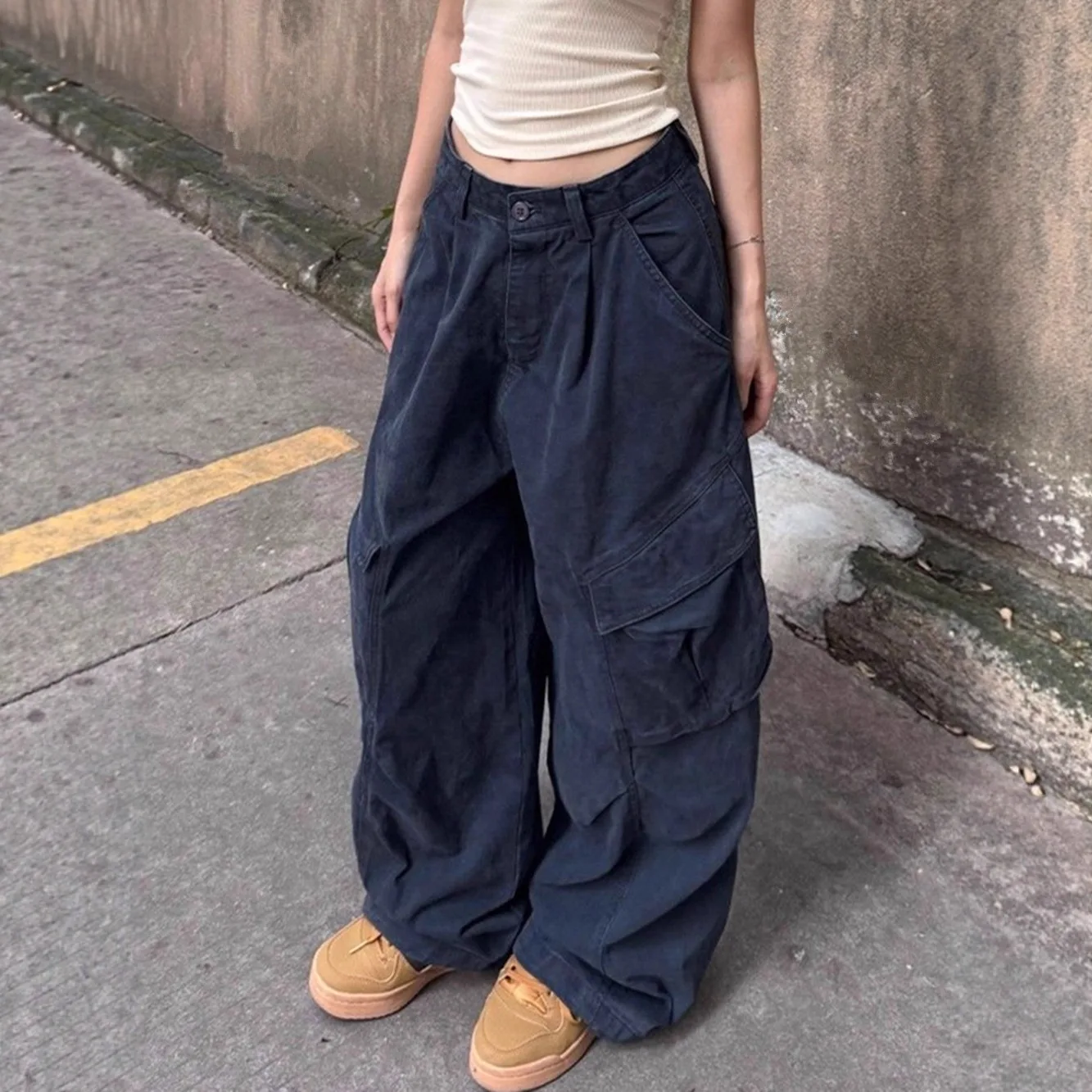 بنطال ذو قصة أرجل واسعة شرابة مرونة الخصر مستقيم المرأة الشتاء الشنيل طبقة مزدوجة قسط Ins نمط أفخم بطانة حزام الدفء