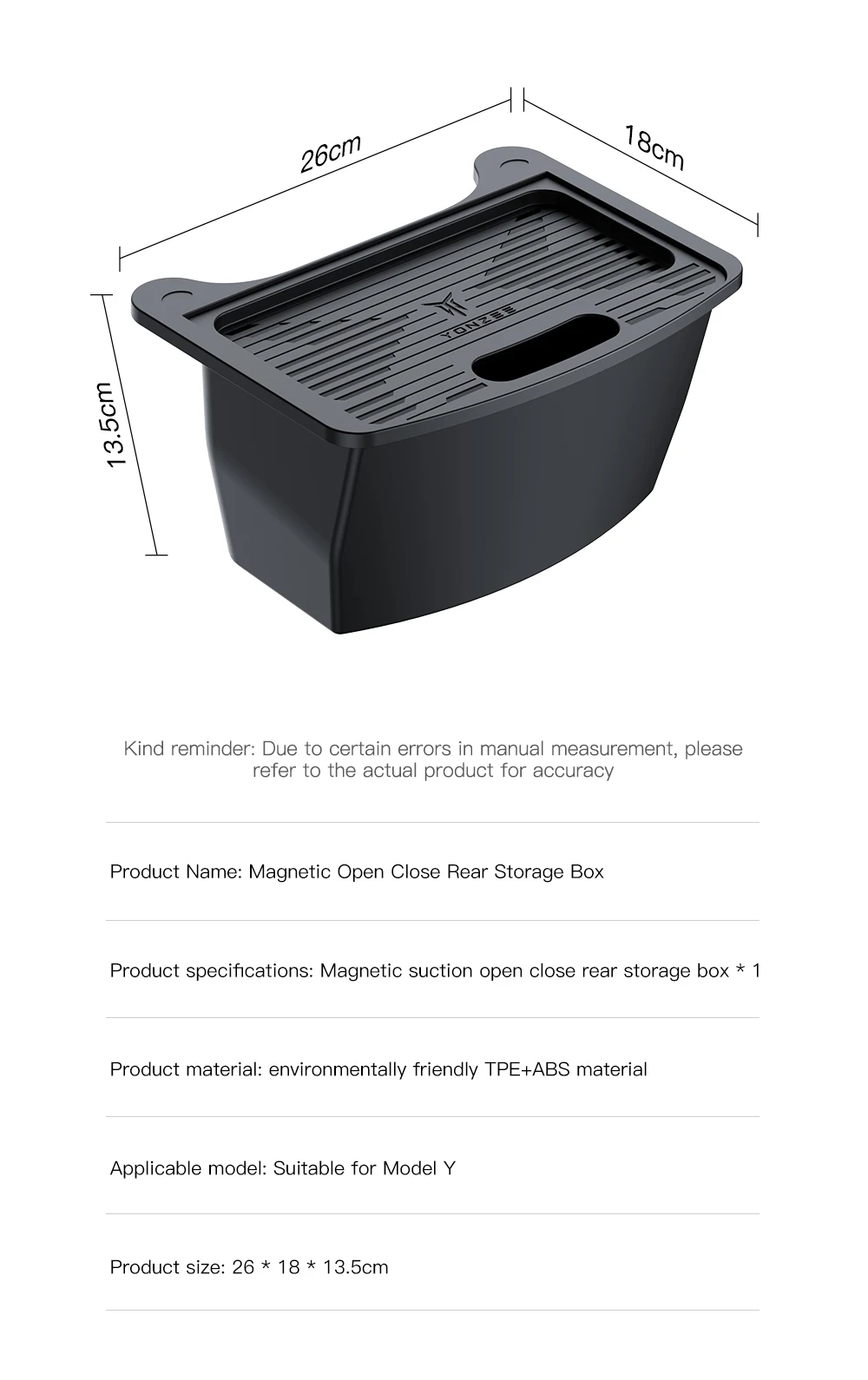 YZ Für Tesla Model Y Juniper 2021-2026 Magnetische Saugnapf-Aufbewahrungsbox für die Rückbank, Zwischenstauraum für Tesla, Autozubehör – Detail 19