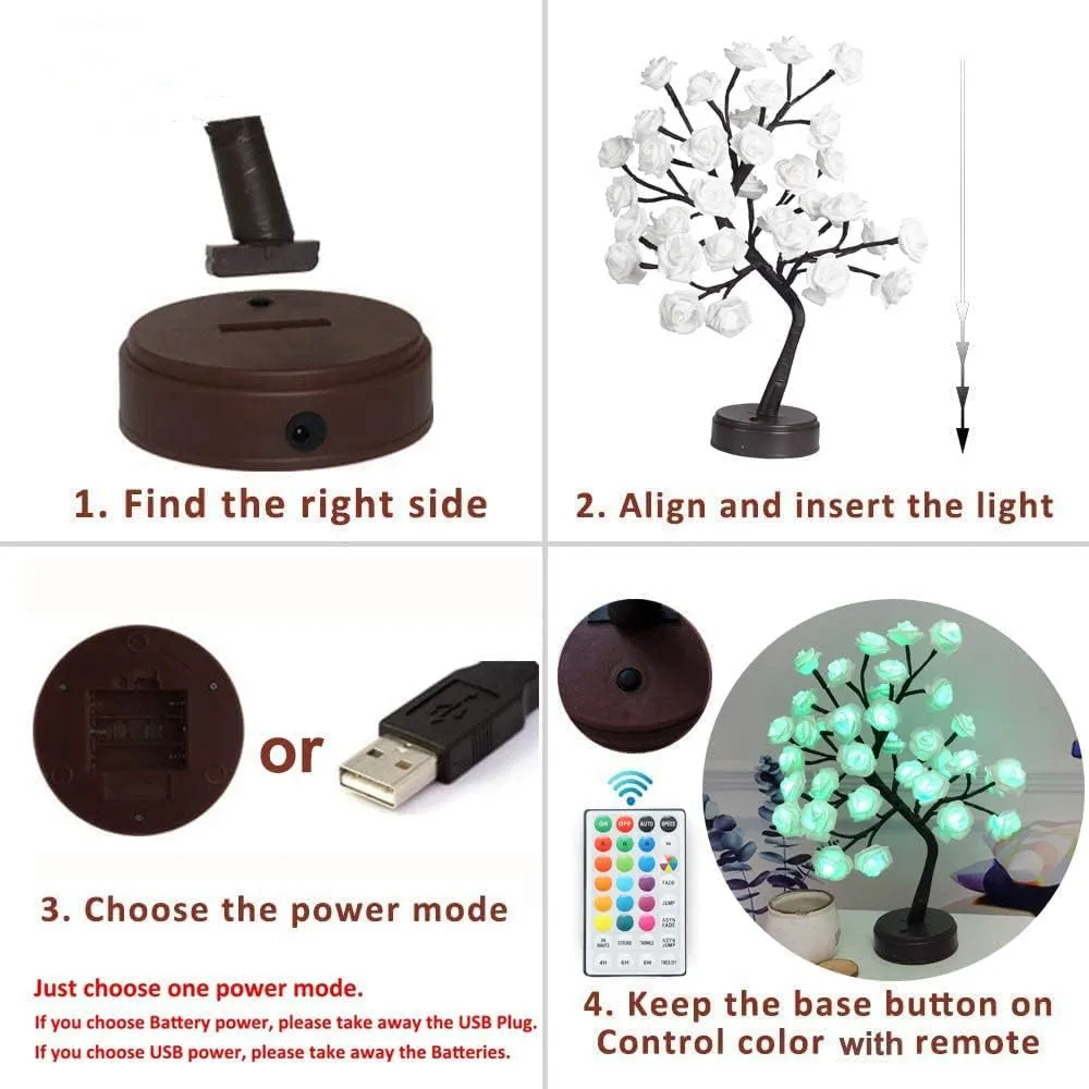 Rgb Rose Flower Tree Lights 24led Usb Batterij Tafellamp Fairy Night Light Home Party Kerst Bruiloft Slaapkamer Decoratie Cadeau